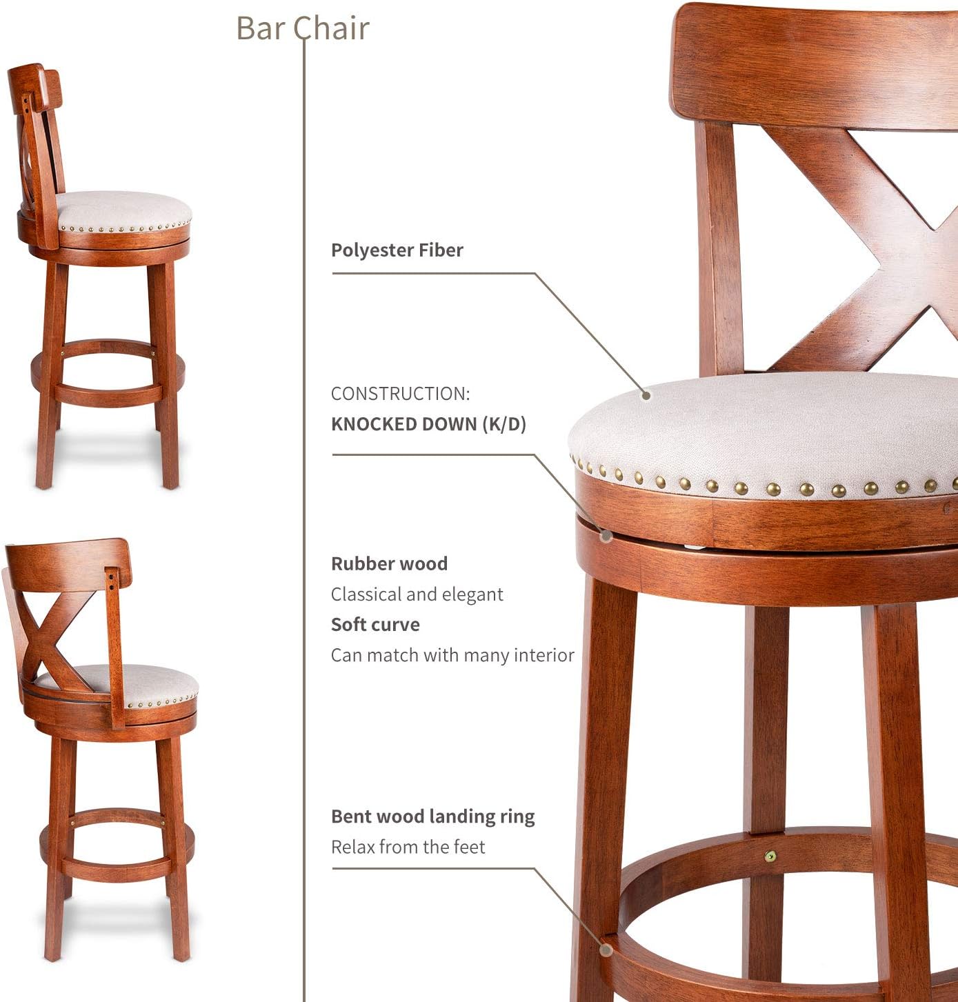 Buy Furgle Counter Height Swivel Stools 30 Inch Seat Height Cushioned Wood Bar Stool