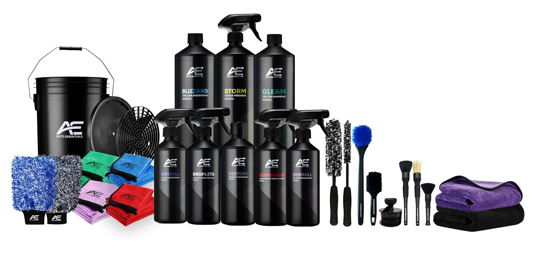 Auto Essentials Pro 37 Piece Car Detailing Cleaning Kit, Exterior, Interior, Finishing, Bucket & Accessories