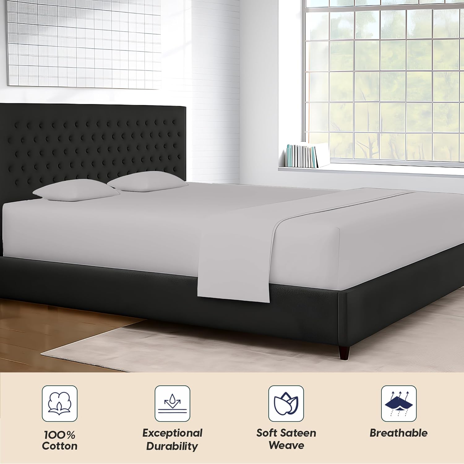 SGI bedding 80"x98" 4 Pc Texas King Sheet Set 1000 Thread Count 100% Egyptian Cotton - Deep Pocket 15" Ultra Soft, Breathable, Hotel Quality Sheets, Oversized Bed Sheets, Silver