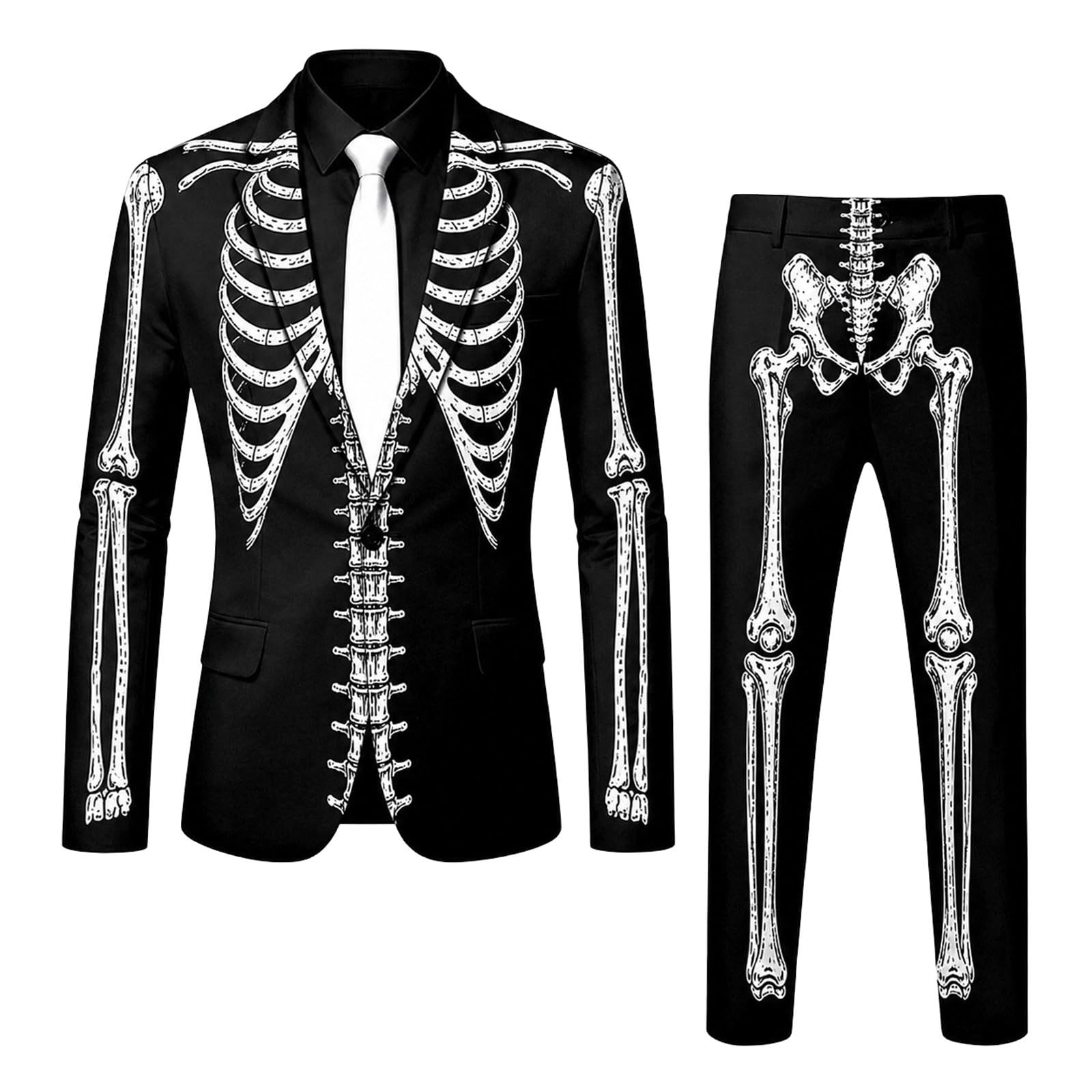 Men's 3 Piece Suit Halloween Costume Flame Skeleton Allover Print Tracksuit
