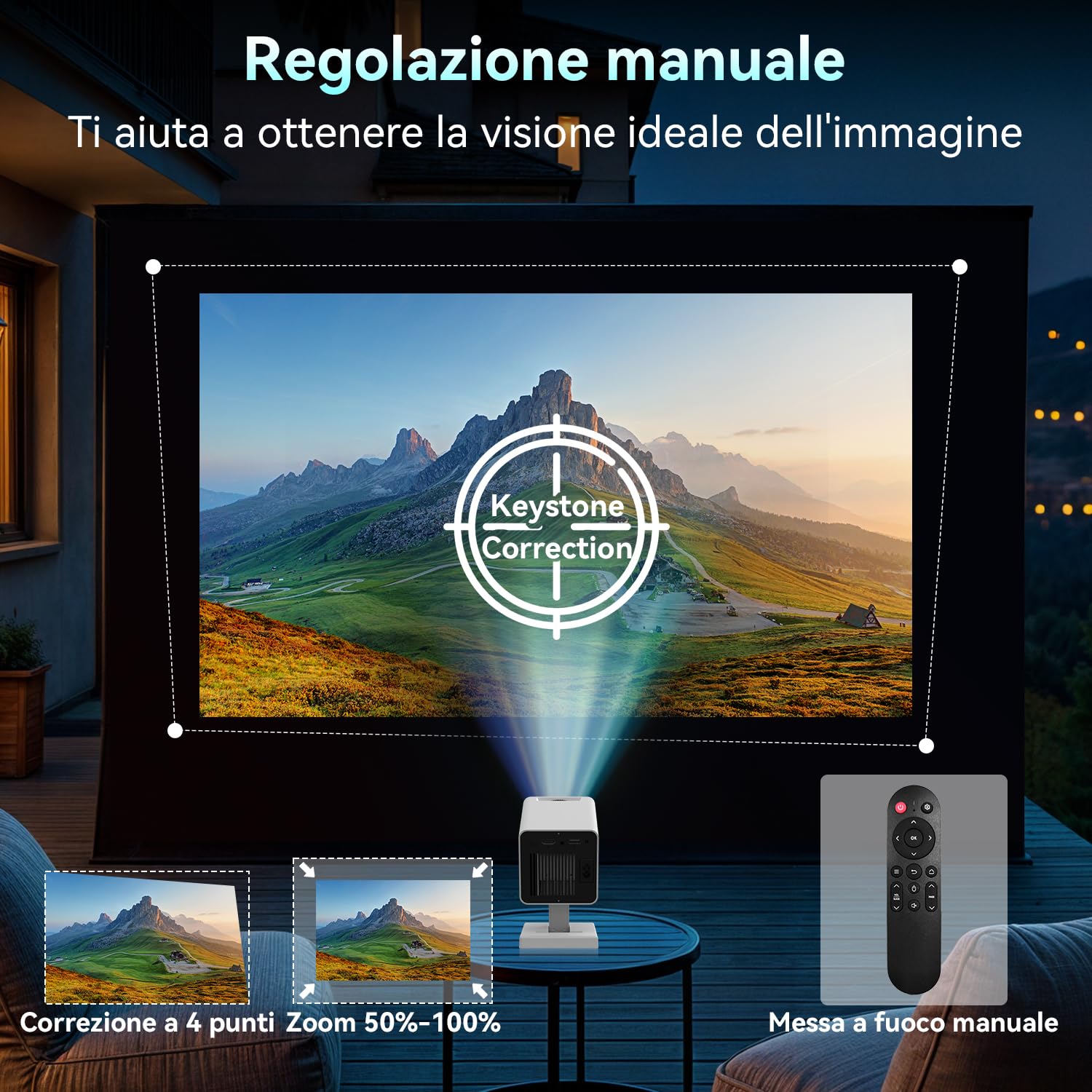 Projecteur 4K Android 11 Portable 5G WiFi BT 5.4 Full HD 1080P 120 Pouces Correction Trapézoïdale HDMI USB Blanc