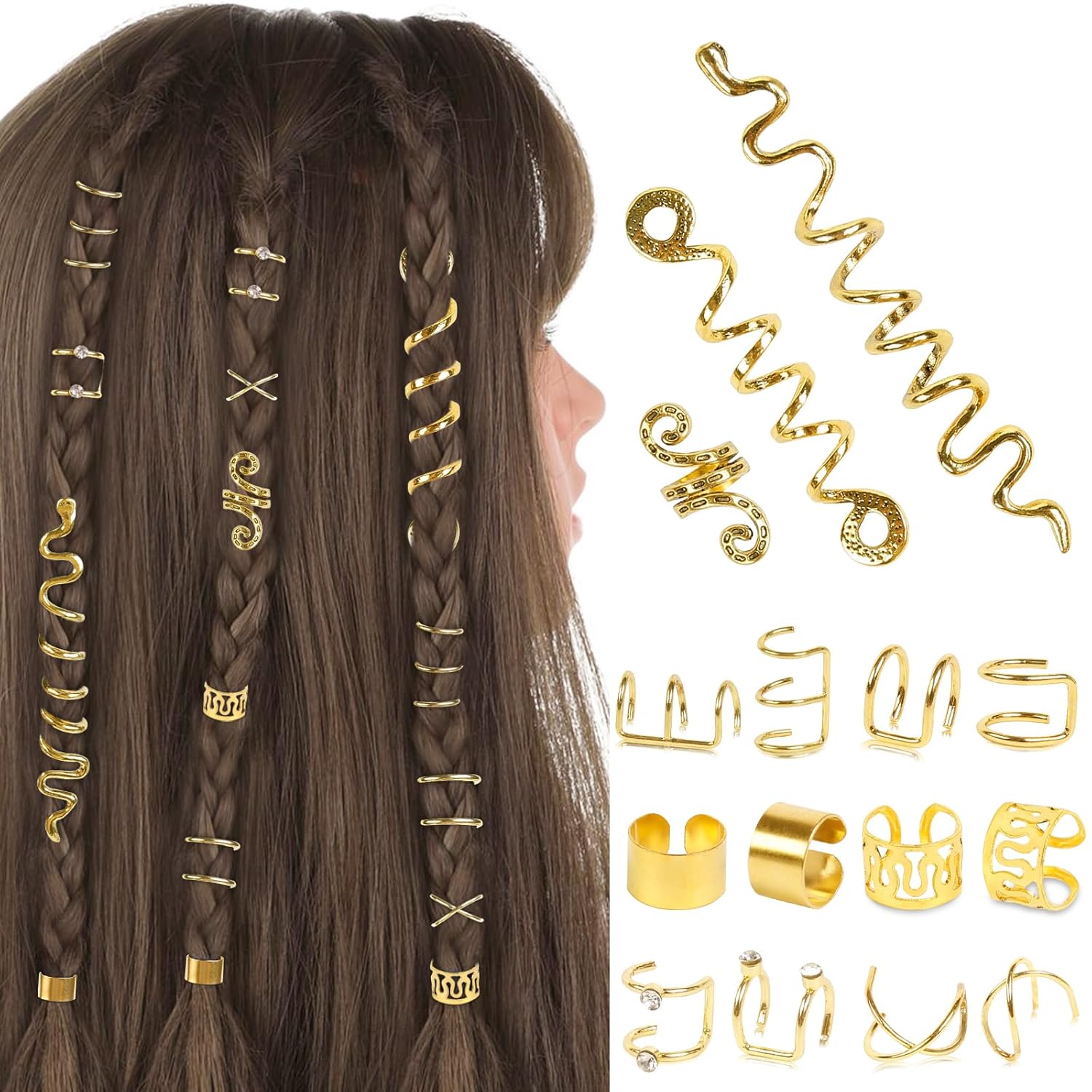 TEBIEKOY Gold Hair Accessories for Braids - 15 Pcs Set