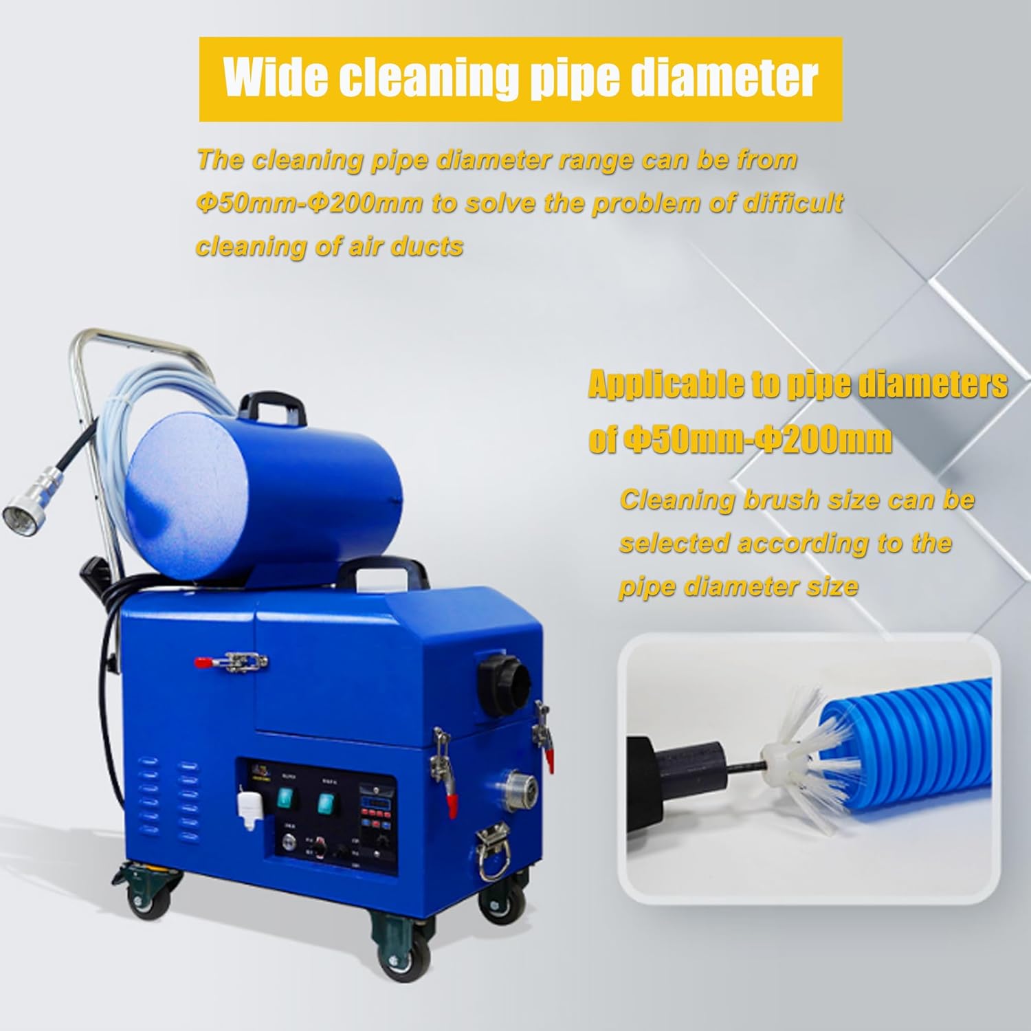 Air Pipe Cleaning Machine Fresh Air Duct Sweeping and Vacuum Suction Integrated Machine Pass Through Bend Pipe Cleaning Machine Ventilation Duct Cleaner 220V for Round and Square Pipes
