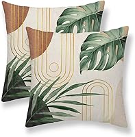 Vista 1 de Juego de 2 fundas de almohada bohemias de 20 x 20 pulgadas, con hojas bohemias abstractas de mediados de siglo, decorativas, para exteriores, fundas