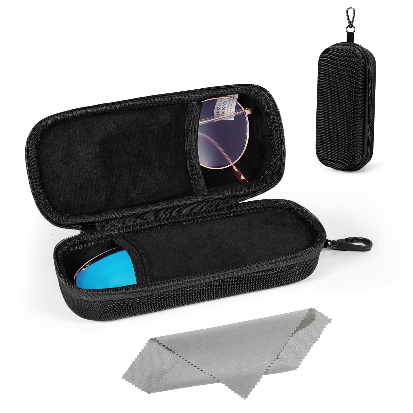 MoKo Double Eyeglass Case, Hard Shell Dual Glasses Case, Portable Travel Sunglass Organizer with Zipper Closure, Eyeglasses Storage Box for Men, Women, Black