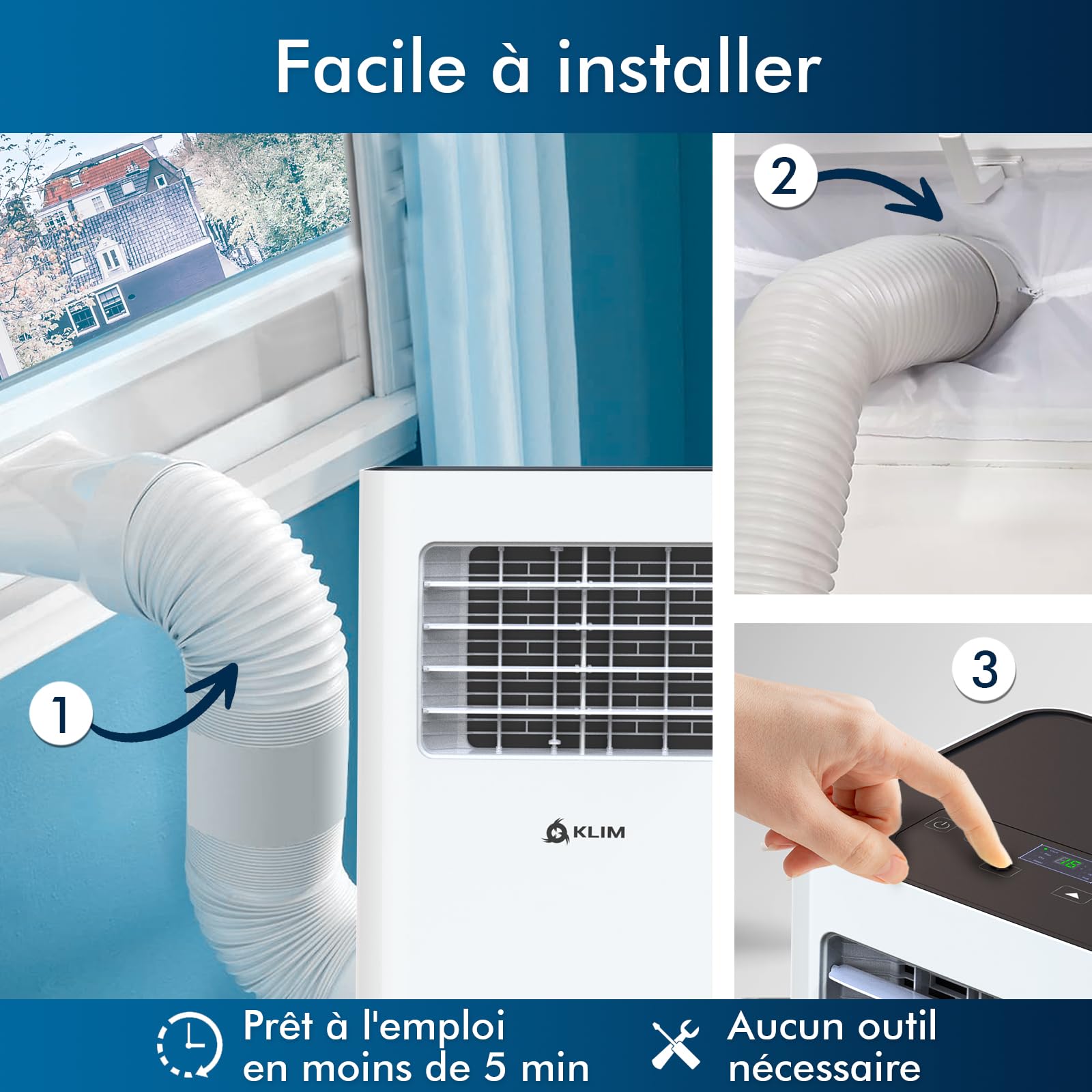 KLIM K9000 - Climatiseur Mobile Silencieux 3 en 1 - Nouveauté - Déshumidificateur - Climatiseur Portable 9000 BTU - Ventilateur et Climatisation - Clim Mobile avec Télécommande - GARANTI 5 ANS