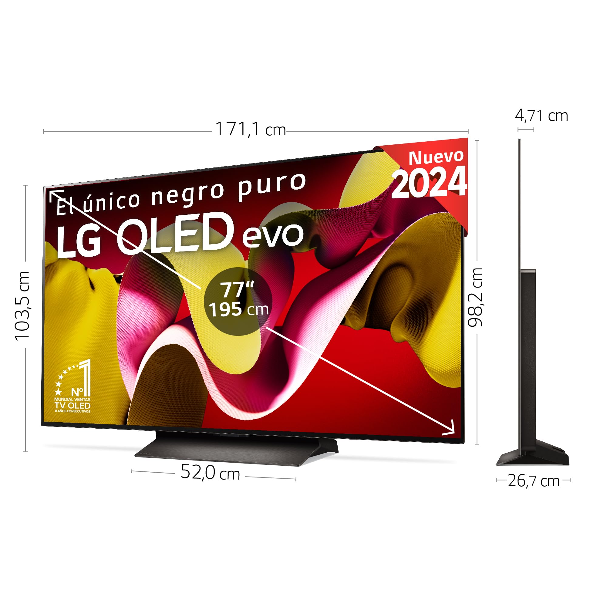 TV OLED Evo LG OLED77C4 195 cm 4K UHD Smart TV 2024 Noir et Brun