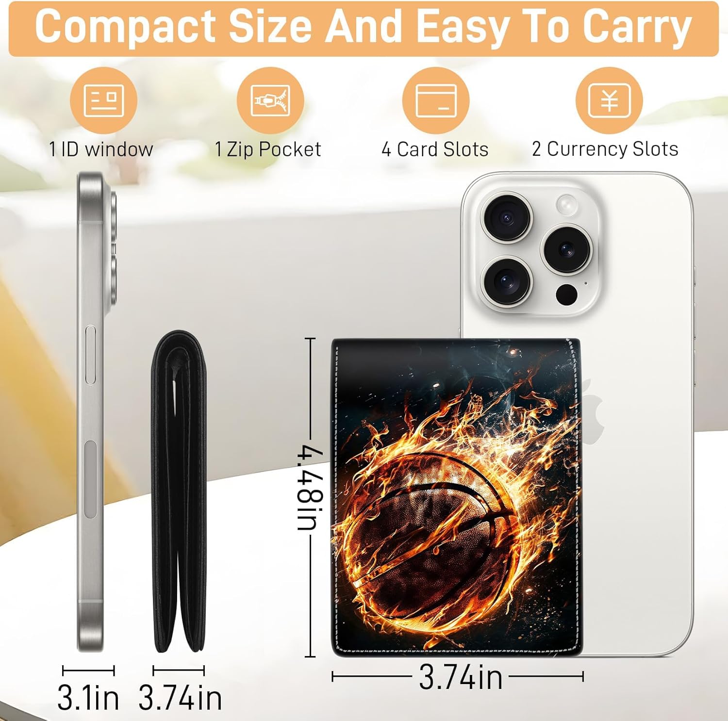 Teen Boys Wallet for Kids - Basketball Kids Wallet for Boys Leather Credit Id Card Cash Holder Rfid Blocking Zipper Cool Funny with Coin Pocket Id Window Bifold Sports Design for Teen Birthday Gifts - Image 2