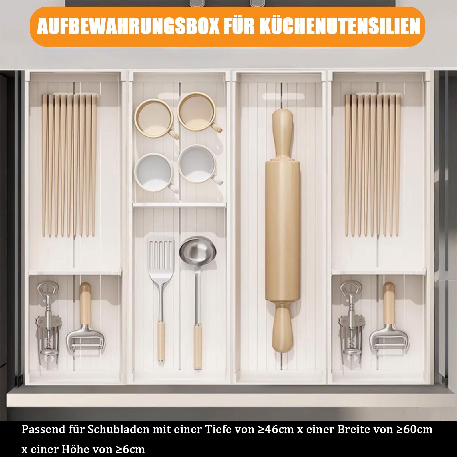 Organisateur de tiroir à Couverts – Plateau à ustensiles en Aluminium avec séparateurs réglables, Insert de tiroir combinable et Personnalisable pour la Cuisine, Rangement Polyvalent pour co