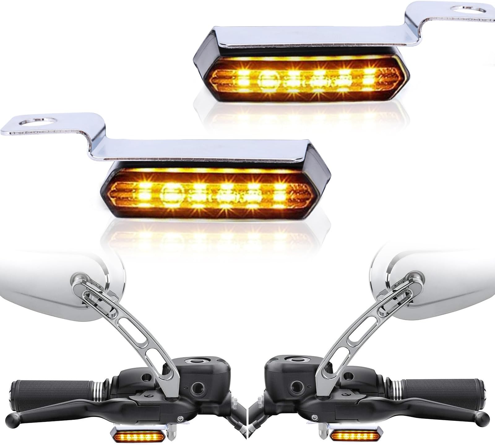 Motorcycle Sequential LED Turn Signals, Chrome Flowing Handlebar Marker Light Motorcycle Mini Blinkers Compatible with Harley Dyna Sportster 883 XL1200 Road King Softail