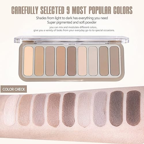 Miniatura 10 de Paleta de sombra de ojos, paleta de sombra de ojos mate desnudos con pincel, tonos mezclables altamente pigmentados, maquillaje neutro para mujeres