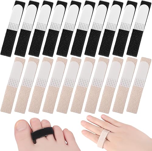 Miniatura 1 de TrelaCo Paquete de 20 correas negras Buddy para dedos, cinta antideslizante para dedos rotos con gancho y bucle acolchado, lavables, reutilizables,