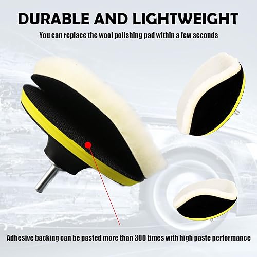 Miniatura 5 de GKmow Juego de 7 almohadillas pulidoras para pulir el automóvil, 4.92 pulgadas, almohadilla de encerado de fibra de lana de imitación, adaptador