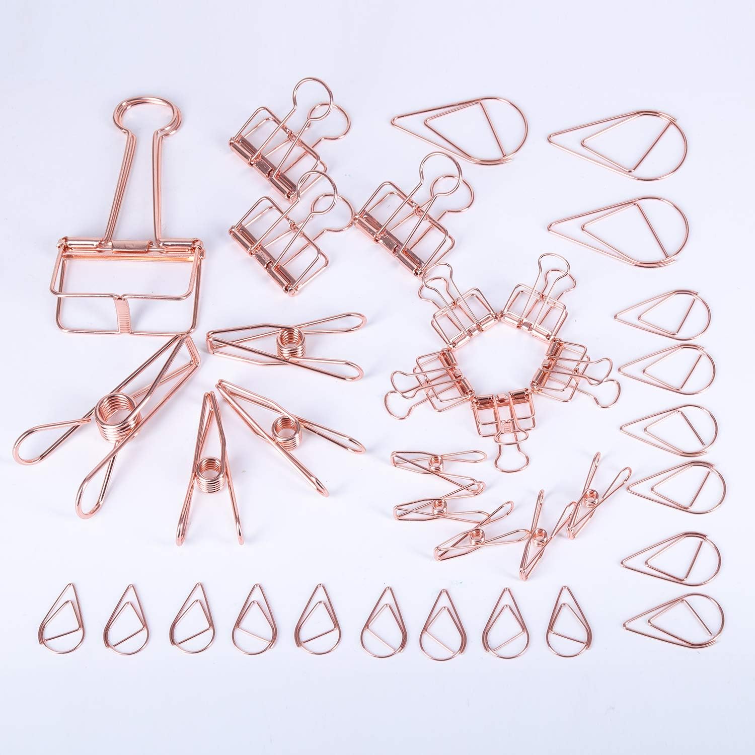 36 Pcs Mix Rose Gold Paper Clips (Assorted Size) - DS DRAYMOND STORY Office Desktop Accessories (Happy Anniversary Day Decorations)