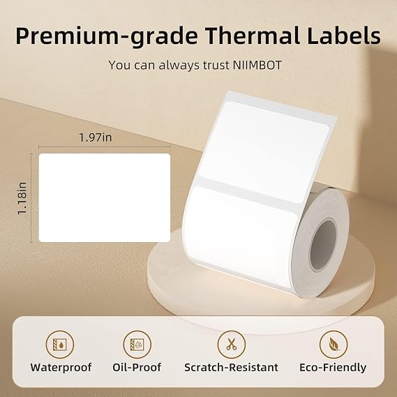 NIIMBOT B1/B21/B3S Etikel Yazıcı için Etiketler, 2 x 1.2 (50×30 mm) Su Geçirmez Etiket Kağıdı Nakliye Adresi Kendinden Yapışkanlı Etiketleme Değiştirme - 1 Rulo 230 adet (Beyaz)