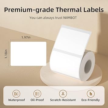 NIIMBOT B1/B21/B3S Etikel Yazıcı için Etiketler, 2 x 1.2 (50×30 mm) Su Geçirmez Etiket Kağıdı Nakliye Adresi Kendinden Yapışkanlı Etiketleme Değiştirme - 1 Rulo 230 adet (Beyaz)