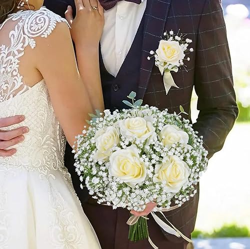 Miniatura 5 de Dolicer 5 piezas de flores artificiales de aliento de bebé, flores blancas de tallo largo para el aliento de bebé, flores artificiales a granel,