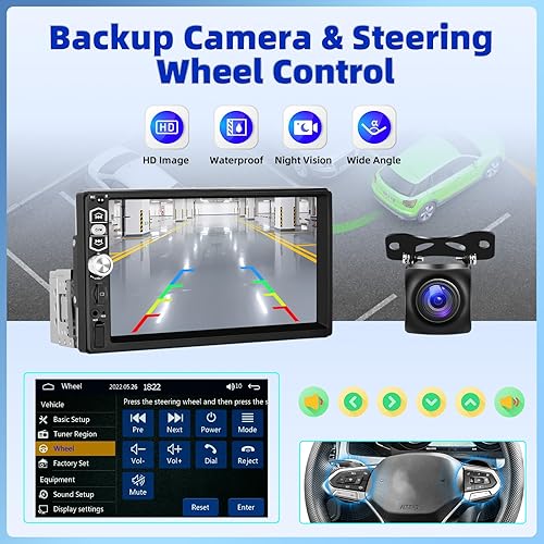 Miniatura 6 de Estéreo de coche con pantalla táctil de un solo DIN con Apple Carplay Android Auto Bluetooth 7 pulgadas HD Radio de coche con cámara de respaldo