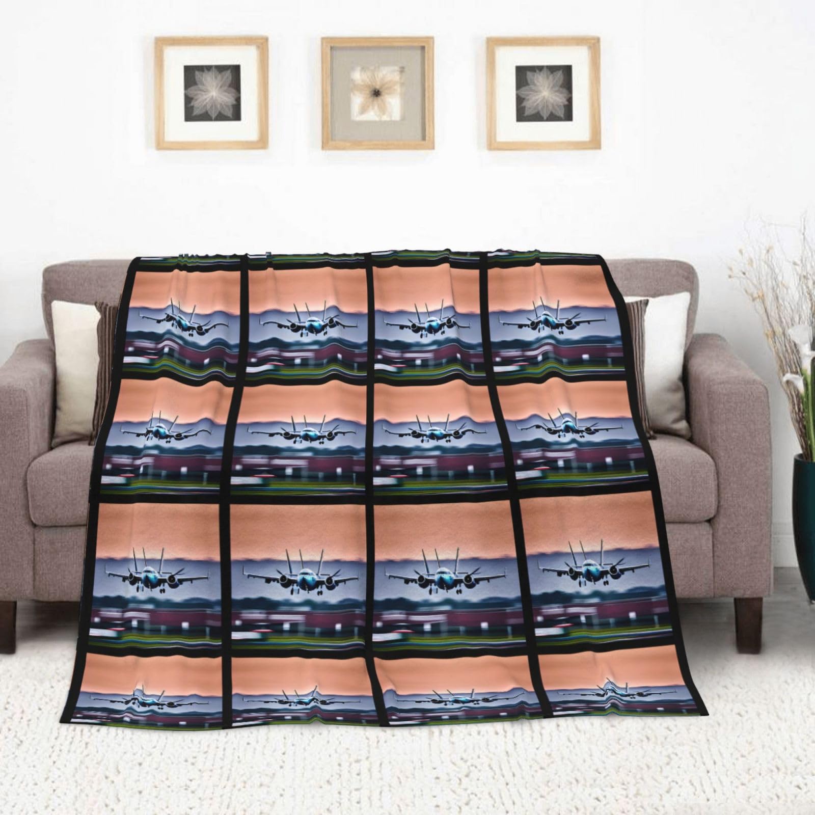 Couverture en flanelle imprimée avion 177,8 x 203,2 cm, confortable, chaude, couverture d'hiver pour camping ou voyage