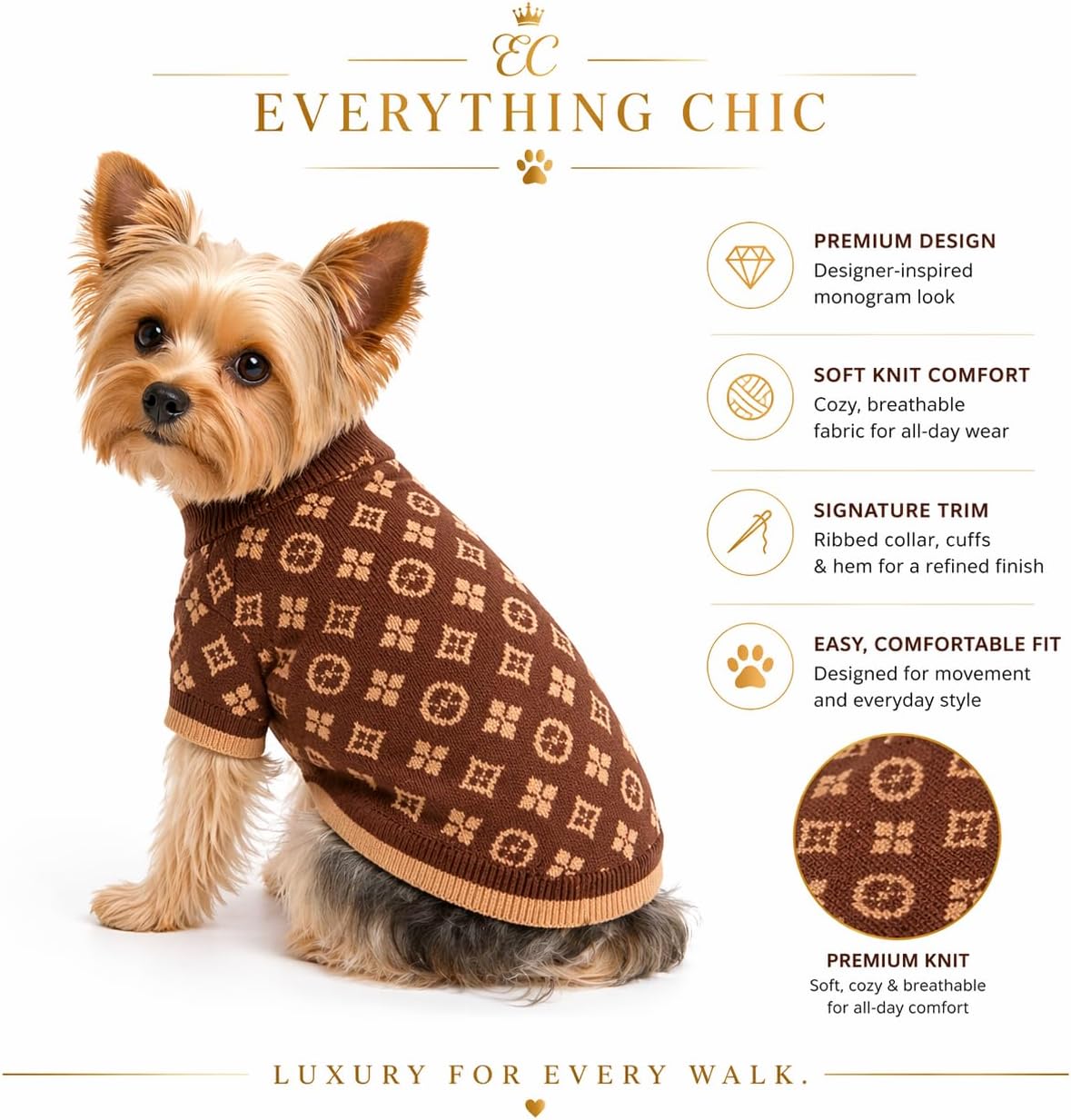 Dog Sweater for Small Dogs, Designer Dog Clothes, Luxury Chewy Pawtton Knit image 4