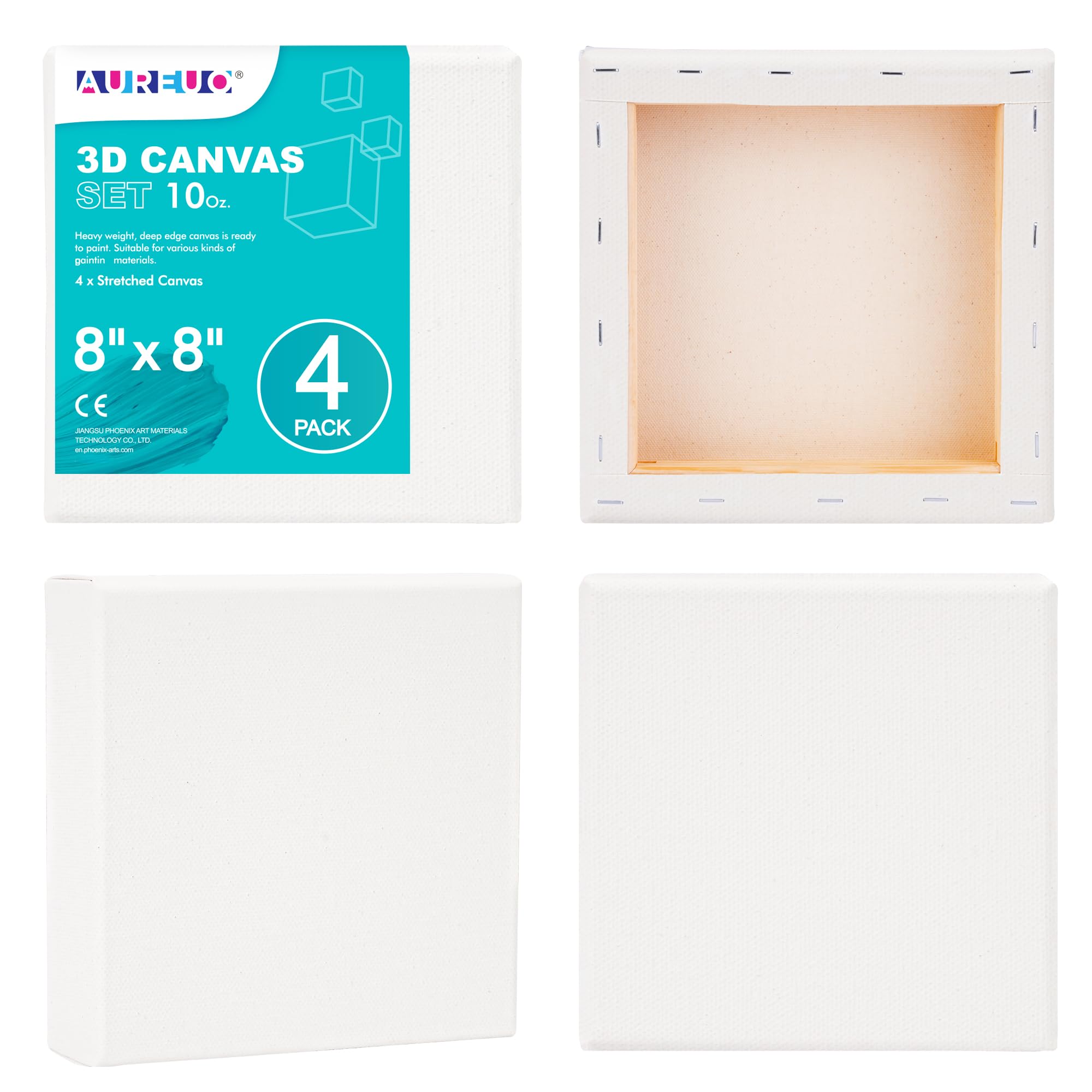 Toile pour peinture acrylique blanche en coton 20x20 cm châssis épais triple gesso lot de 4