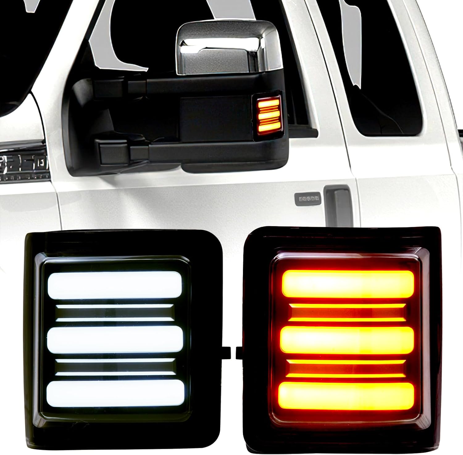 Dynamic Side Mirror Turn Signal Light Switchback Daytime Running Lamp DRL Replacement for 2008-2016 F250 F350 F450 F550 Super Duty Amber Turn Signal and Running Light Smoked Lens