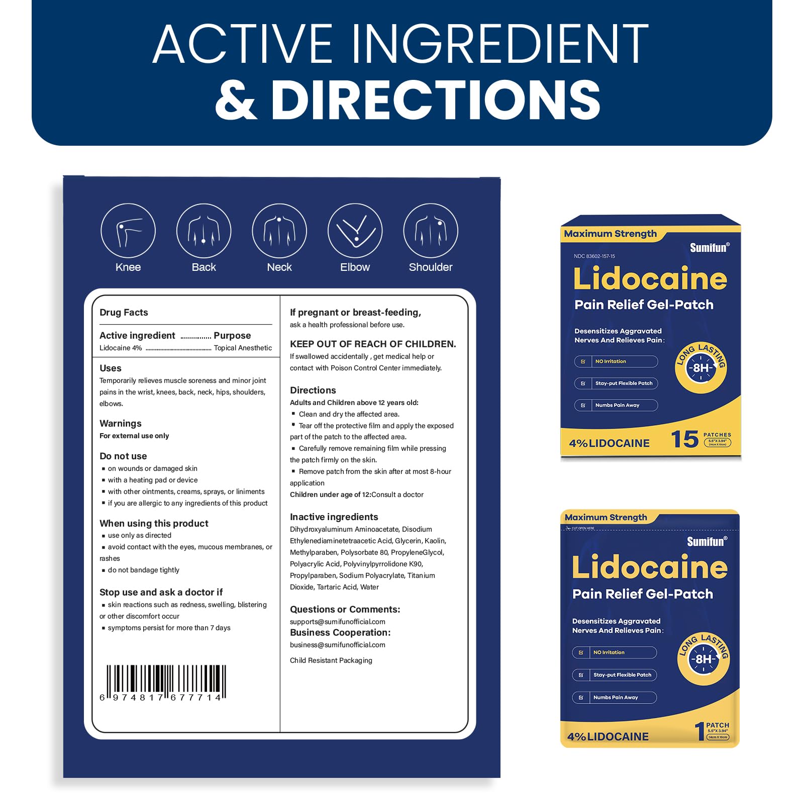 Sumifun 4% Lidocaine Pain Relief Patches 15 Counts(Pack of 1) — Amazon image 2
