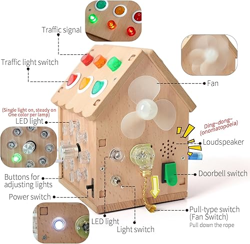 Miniatura 4 de Tablero Montessori de madera con sonido y luz, interruptor de luz, juguetes sensoriales Montessori para niños de más de 3 años, regalos para niños y