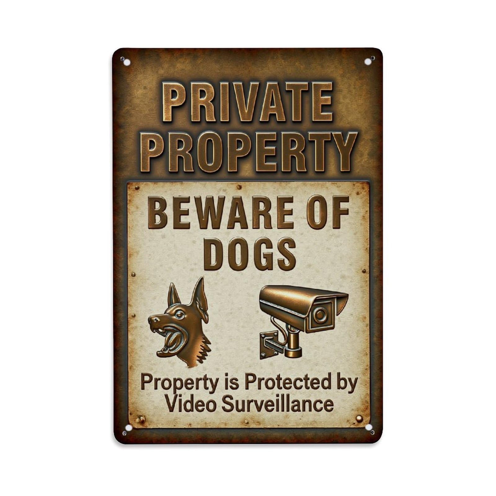 Jdyaojiesheng Vintage Private Property Beware Dogs Surveillance Tin Sign Retro Metal Wall Decor Metal Poster, Home Bar Garage Farmhouse Cafe Wall Art Decoration 8X12inches