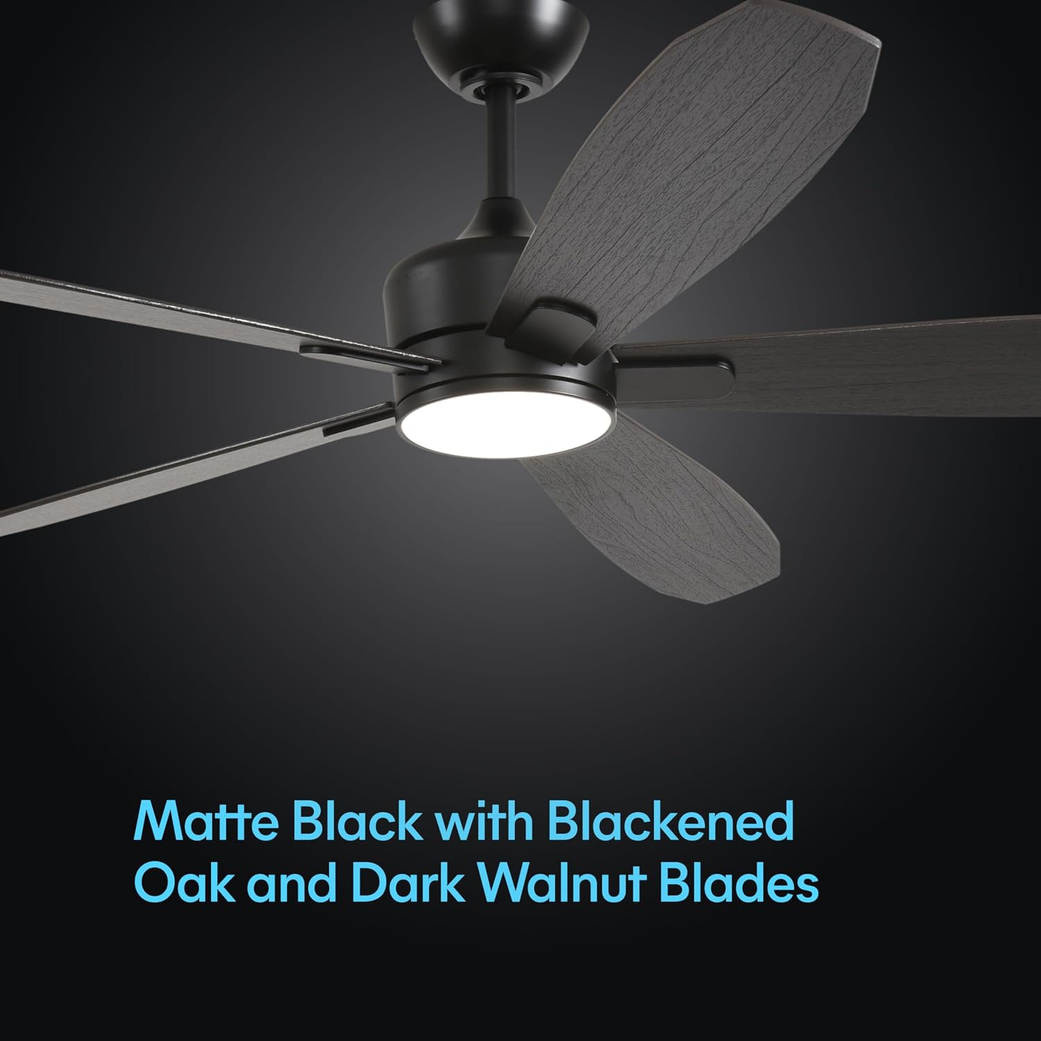 KASTLITE 56-Inch Matte Black Ceiling Fan with Light & Remote Control | 6CCT LED, Quiet Energy Efficient DC Motor Cooling & Lighting Fixture | Reversible Blackened Oak & Dark Walnut Blades | Dragonfly