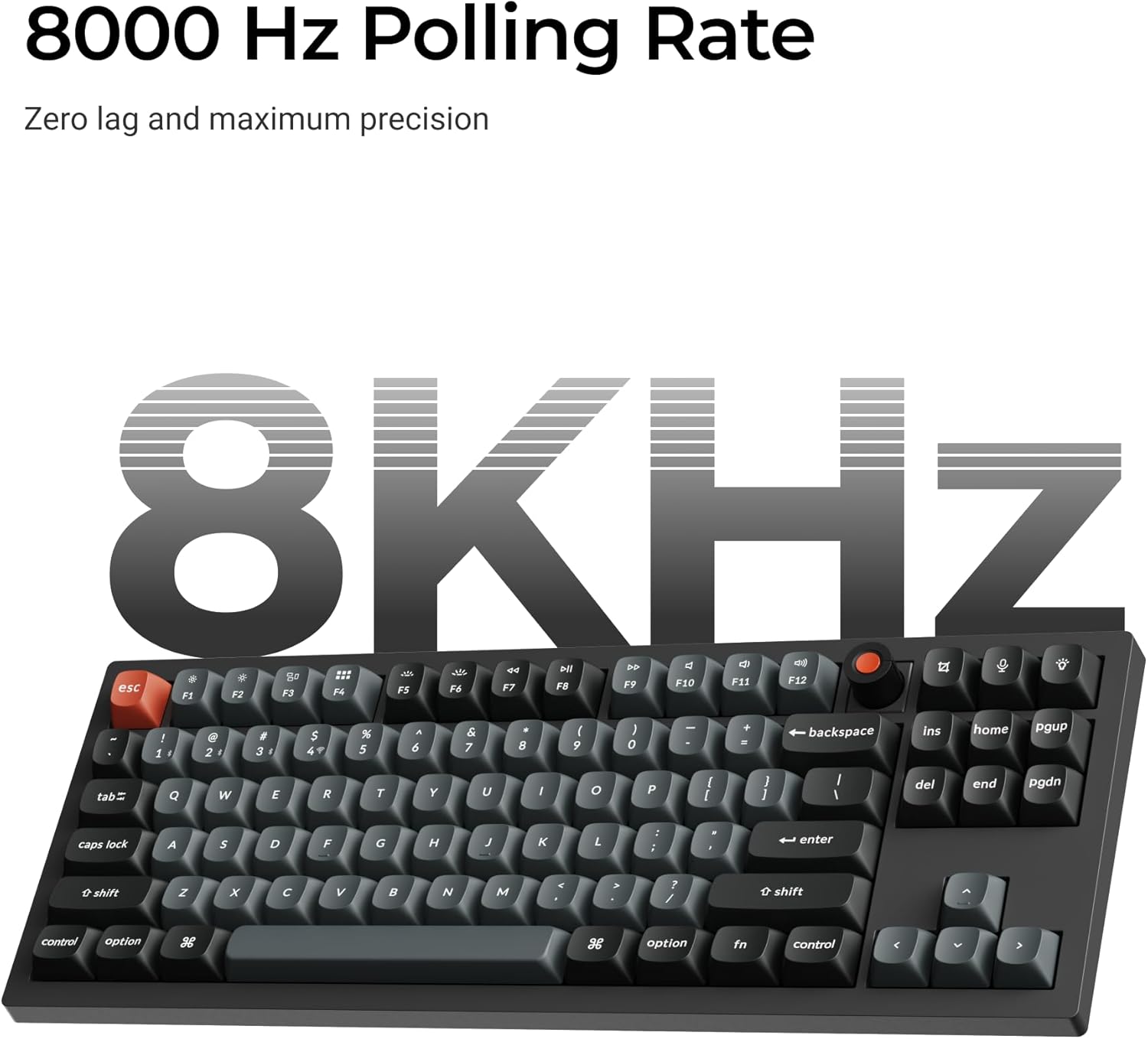 Keychron V3 8K TKL Wired Mechanical Keyboard, 8000 Hz Polling Rate QMK/VIA Programmable Hot-Swappable Gaming Keyboard with Knob, South-Facing RGB, Ergonomic PBT Keycaps for Mac Windows Linux