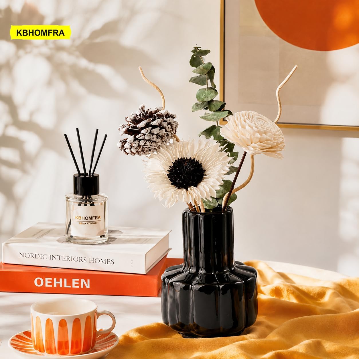 Reed Diffuser with Dried Flower Diffuser Stick, Pure White Gardenia Scent, 60ml Essential Oil, Reusable Ceramic Vase for Home Bedroom Bathroom Office Decor & Gift