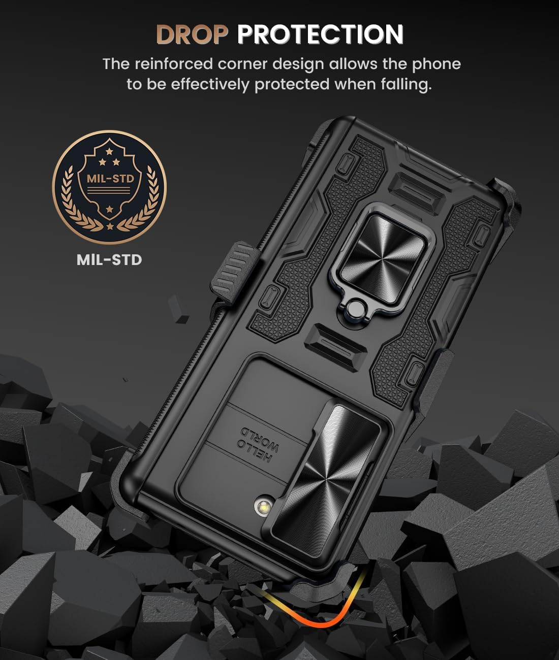 Caka for Galaxy Z Fold 5 Case, Samsung Z Fold 5 Case - Built-in Screen Protector & Slide Camera Cover & Magnetic Kickstand & Belt Holster & Hinge Protection for Samsung Galaxy Z Fold 5 5G - Black