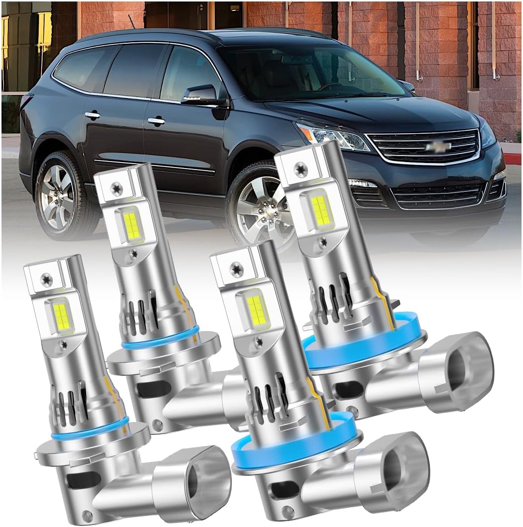 Vehicle Driving Light s Replacement Bulb Kit for Chevy Traverse 2009-2012, 9005 High Beam and H11 Low Beam Headlamp Bulbs 6000K White Light with Cooling Fan, Ture Plug and Play, 4 pcs-Pack
