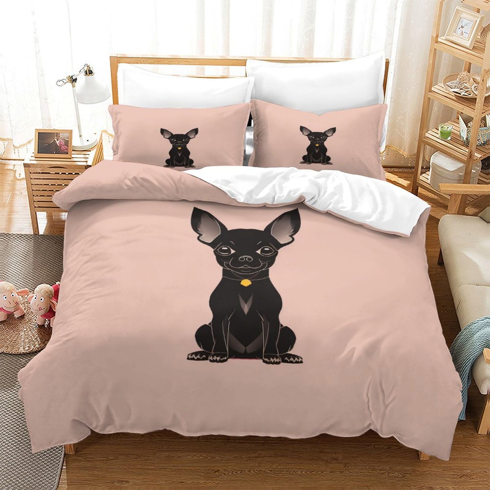 Parure de lit simple imprimé 3D chien pour décorer une chambre d'enfant ou d'adolescent