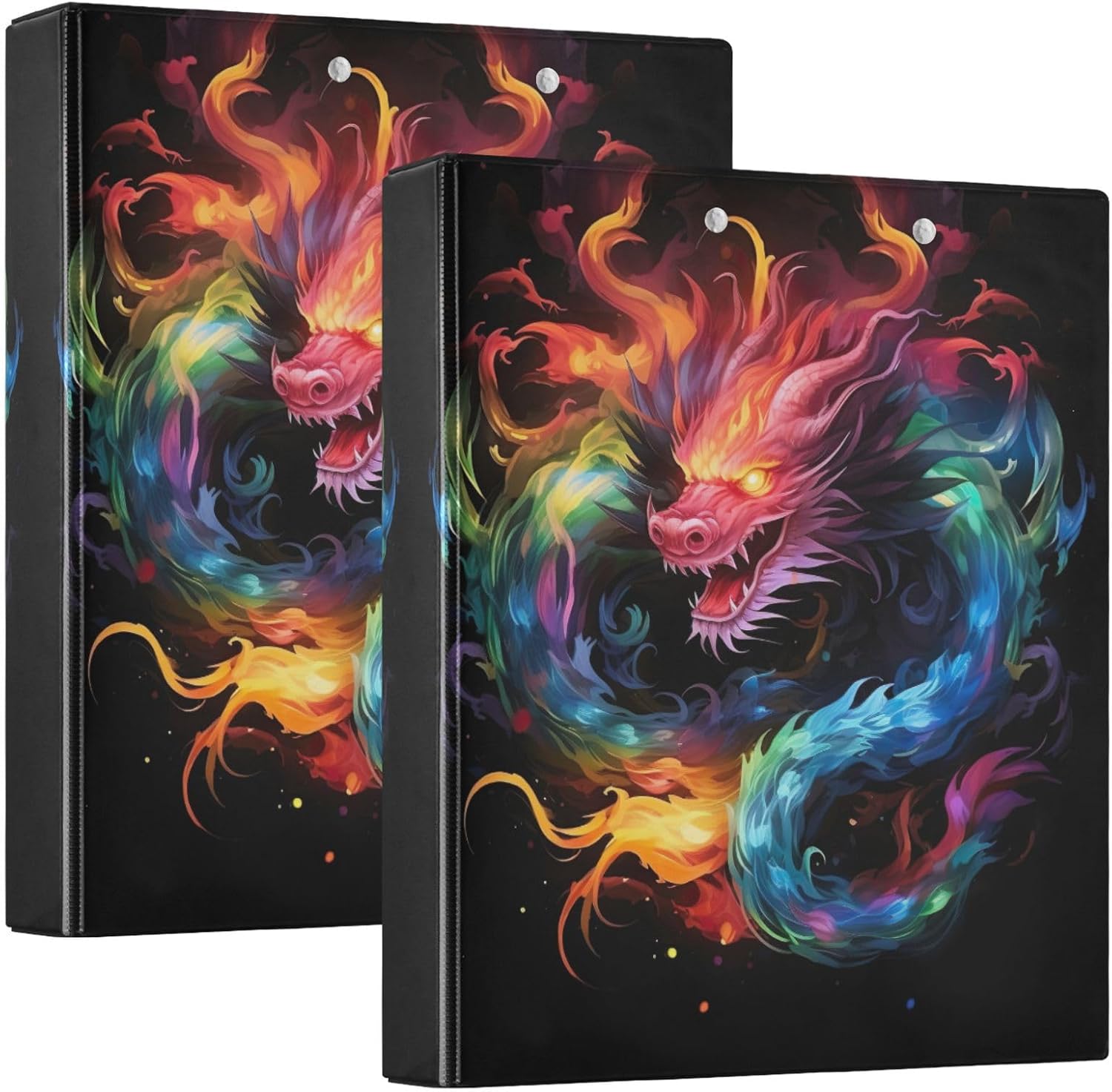 3 Ring Binders Rainbow Flame Dragon Holds 200 Sheets– Waterproof, Durable, and Multi-Purpose Round Ring Binders with Clip and PVC Pocket 20847439