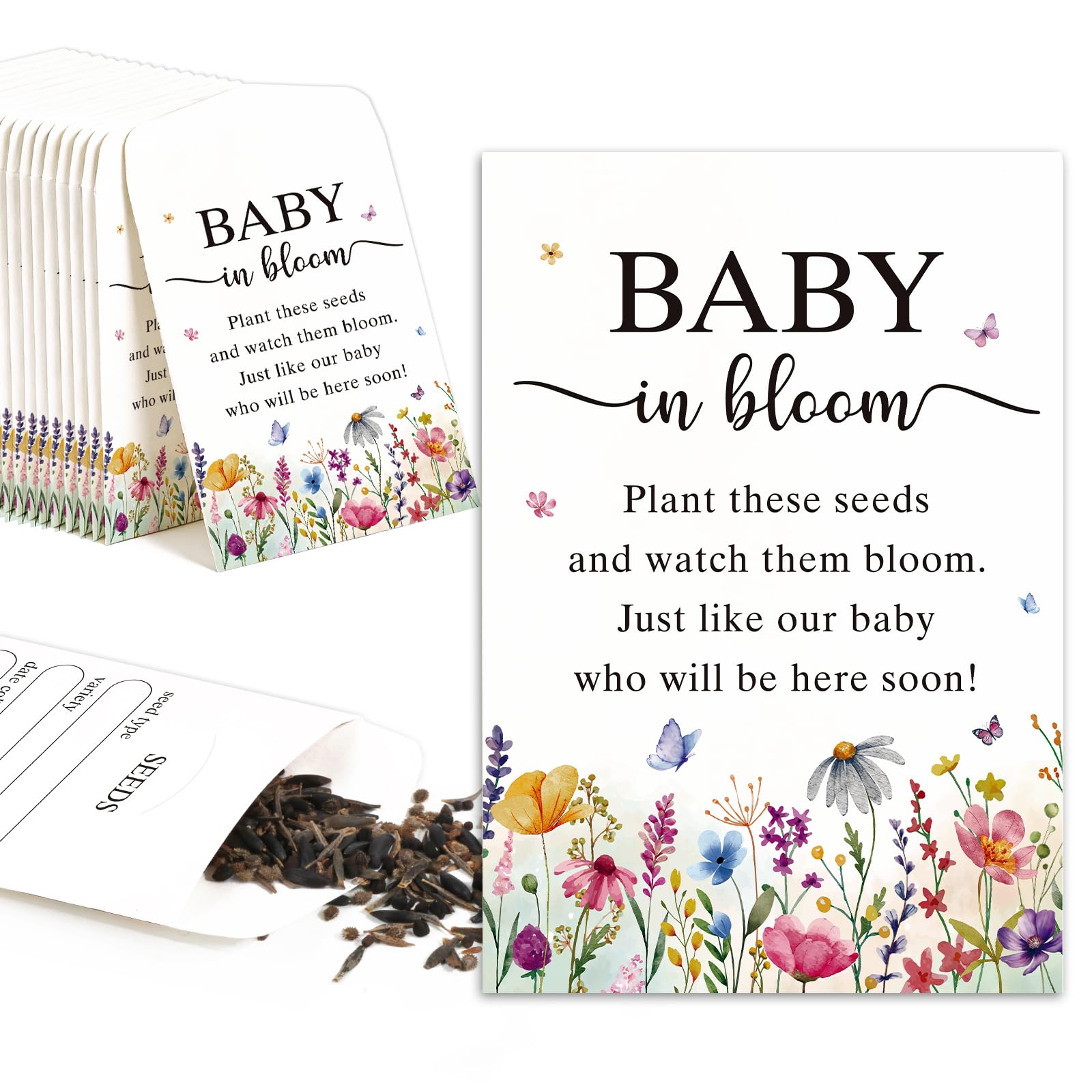 DOORIO 100Pcs Baby in Bloom Seed Packets Wildflower Seed Envelopes for Baby Shower Gender Reveal Party Favours for Guests (Seeds Not Included)