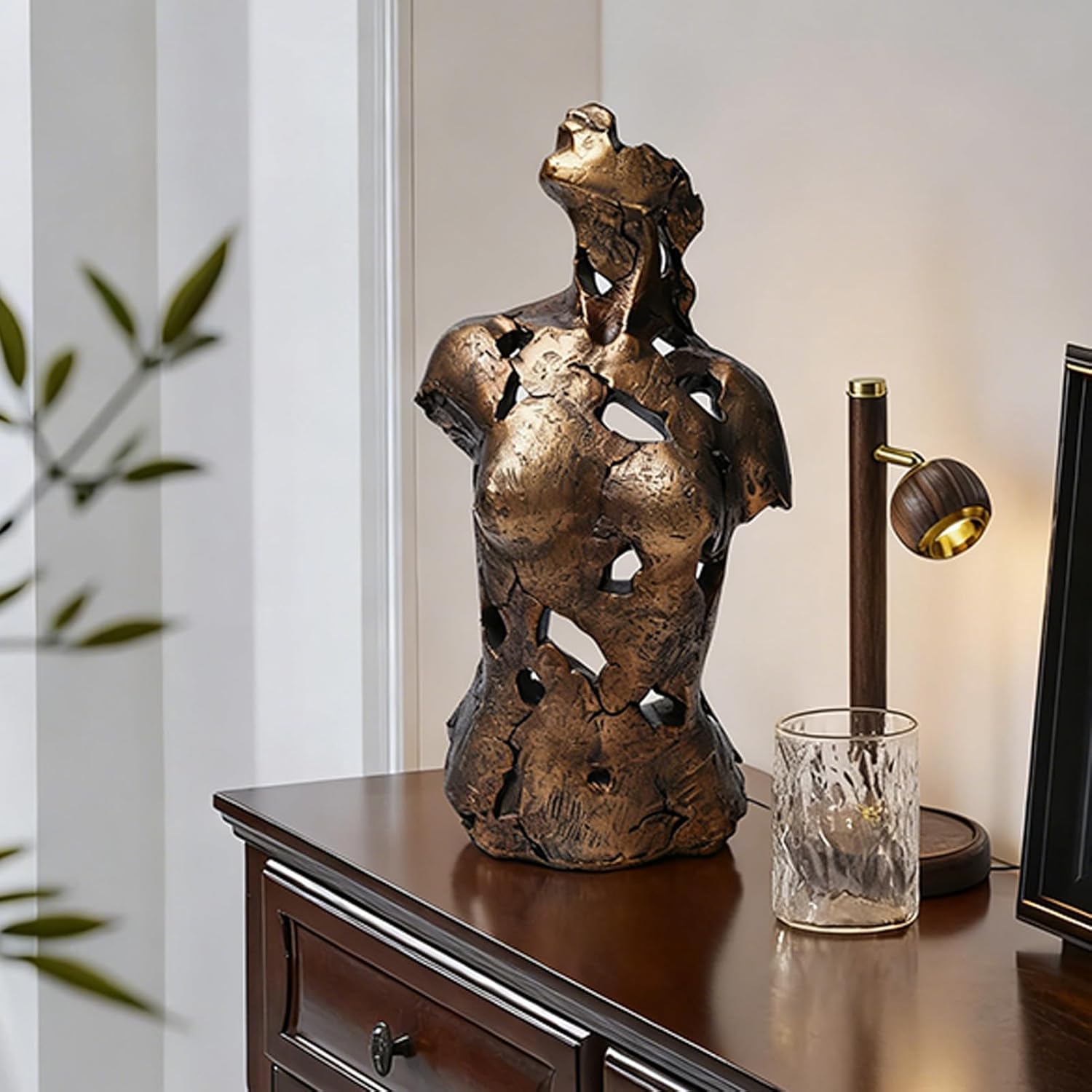 Abstract Female Bust Statue and Sculpture, Lady Figurine Art Decor, Aesthetic Ornament for Office Living Room Bedroom, Golden, Resin 18" Sculptures Home Decor