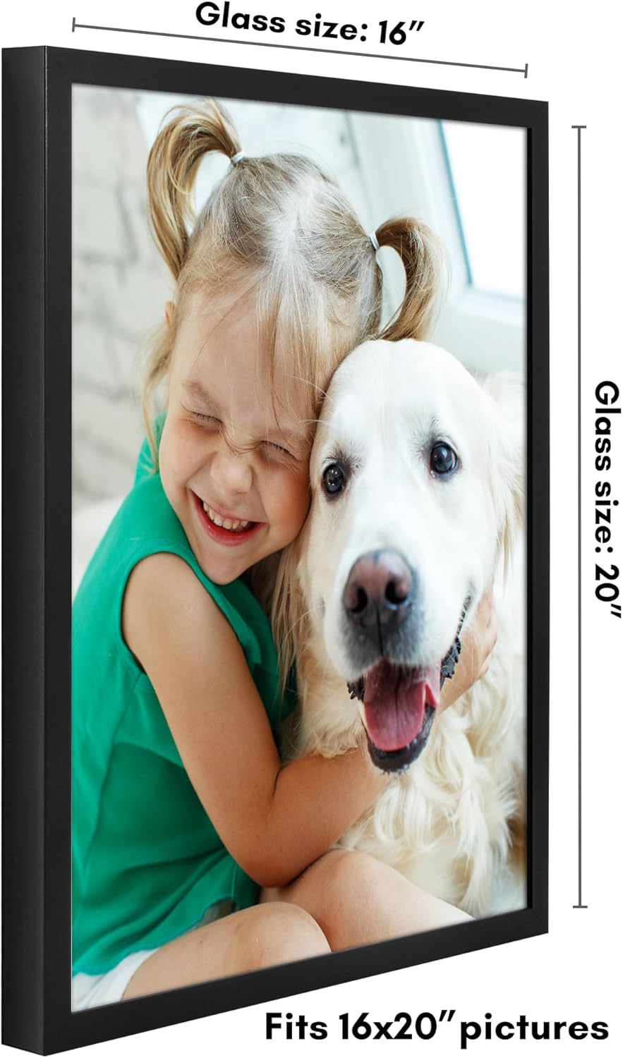 Americanflat 16x20 Picture Frame with Polished Plexiglass - Soho Collection - Gallery Style Deep Molding Picture Frames for Wall Display - Black