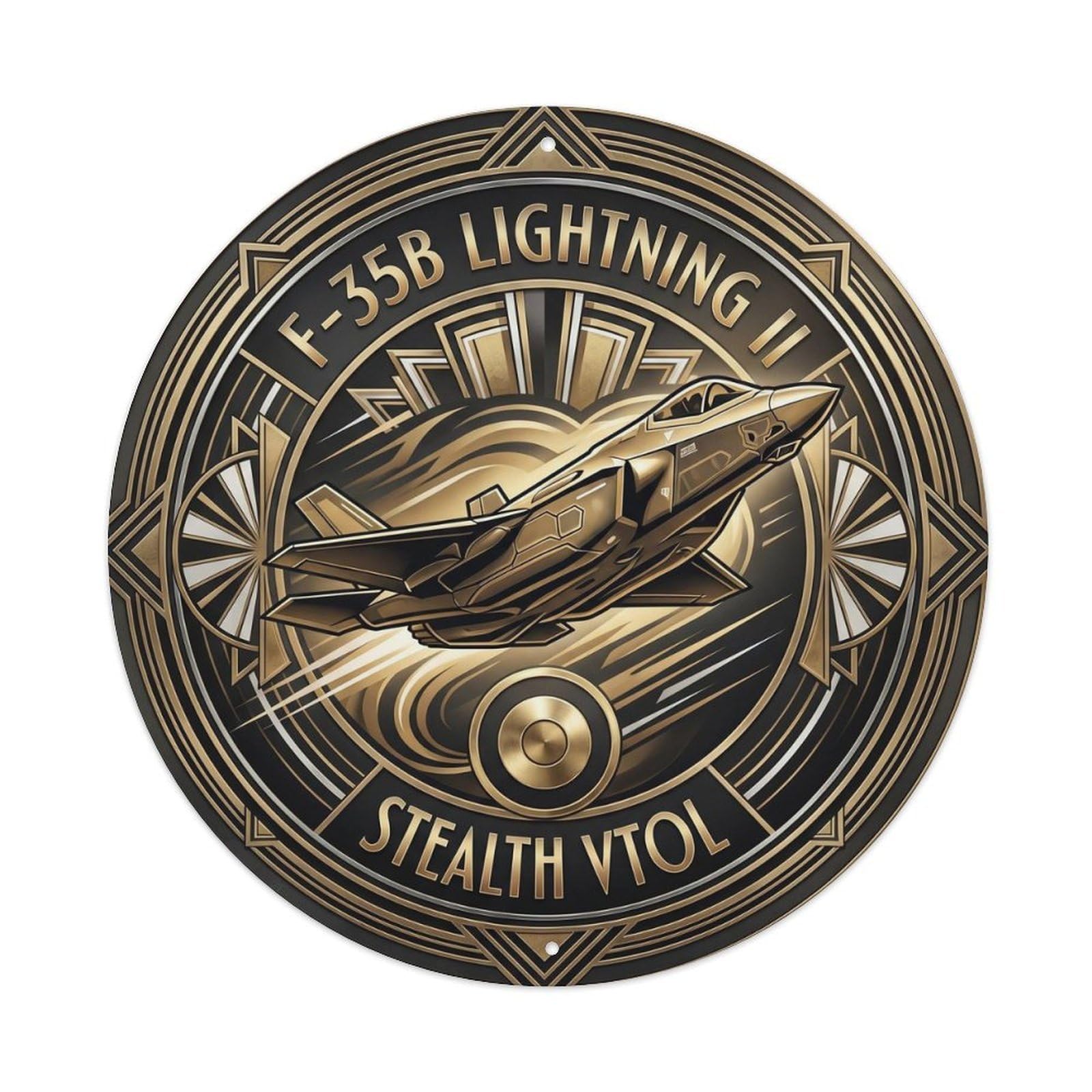 F-35B Lightning STOVL Stealth Fighter Aircraft Deco Metal Tin Sign Plaque Wall Decor for Cafe, Man Cave, Club Bar, Office, Home Garden Round Metal Poster 8x8Inch