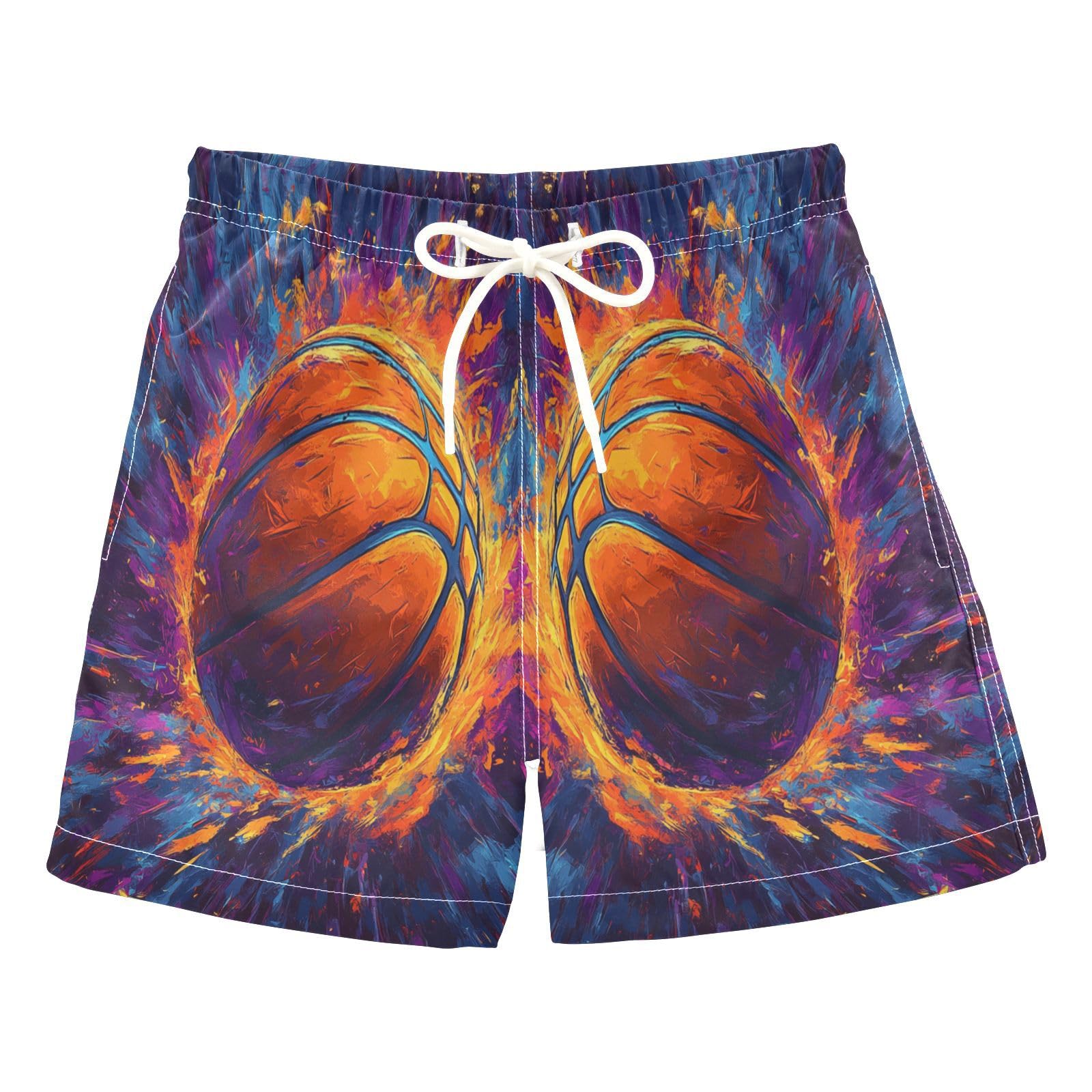 Jucciaco Boys Beach Board Shorts Basketball Doodle Sport Quick Dry Swim Trunk Swimwear for Kids Multicolor