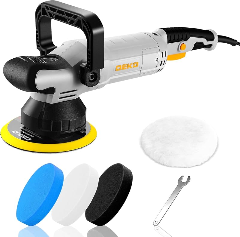 Mașină de polizat excentrică DEKOPRO 800W cu disc de 150 mm, 6 viteze, 1800-5500 rotații pe minut, orbită de 9 mm, pentru lustruirea și ceruirea mașinii