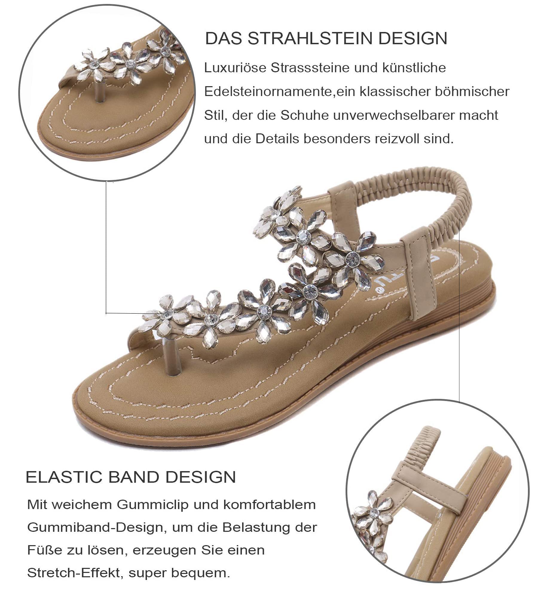 ZOEREA Sandali Piatti da Donna da Estate Strass Fiore Bohemia Flip Flop Spiaggia Estivi Scarpe Casual Open Toe Tacco Piatto