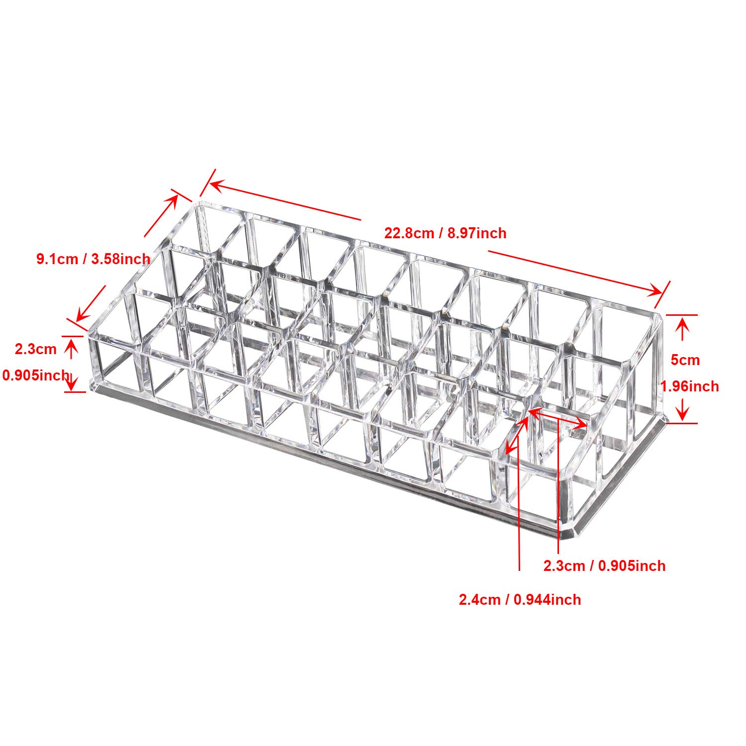 AOKIVIGOA Lippenstift-Organizer Aus Acryl – 24 Fächer, Transparent | Für Make-up, Pinsel & Kosmetik | 22,5 X 8,8 Cm