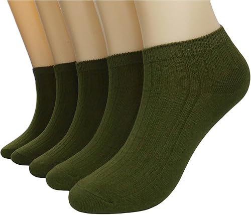 Calcetines tobilleros de color puro para mujer, calcetines de algodón de corte bajo, color verde militar, 5 unidades, tamaño libre, Verde militar