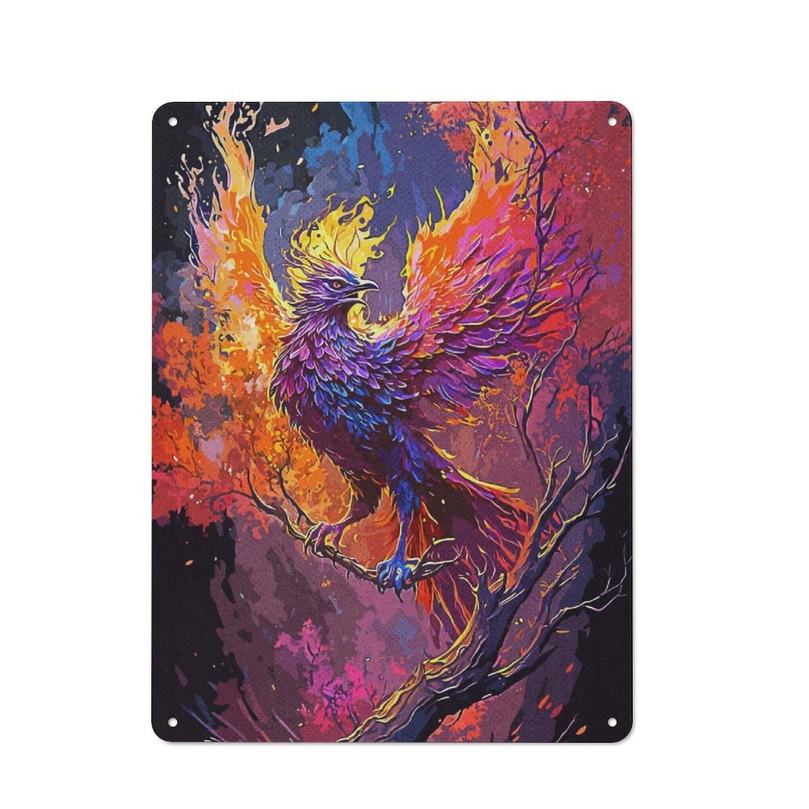 Junmoney Mystic Phoenix Printed Metal Sign 40X30cm For Pub Or Café, With Clear Industrial Wall Decor Character