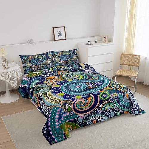 Miniatura 2 de Juego de edredón bohemio de cachemira tamaño King, juego de ropa de cama floral de damasco, colorido, exótico, tribal, bohemio, barroco, edredón