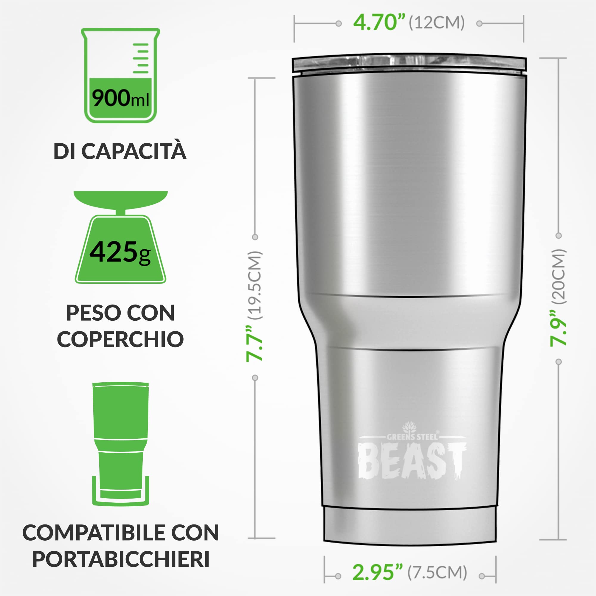 Beast Tumbler – 900 ml (30 oz), Fiori Di Pesco | Bicchiere termico in acciaio inox riutilizzabile con isolamento sottovuoto | con 2 cannucce e spazzola per la pulizia | Tazza a doppia parete