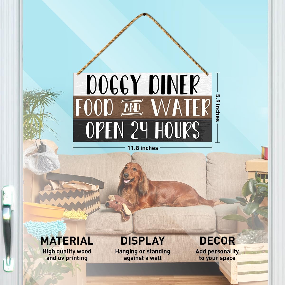 Dog Fed Sign Wood Decor, Dog Hanging Sign Decoration for Home Kitchen Dog Room Puppy Wall Decor, Housewarming Gifts for Dog Lover Own Mom Dad, Doggy Diner Dog Food Sign - Image 2