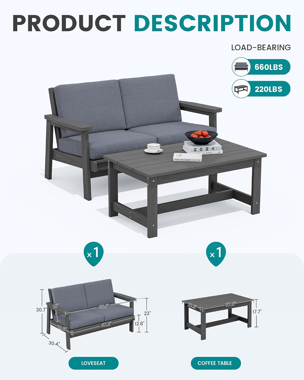SERWALL HDPE Outdoor Loveseat & Coffee Table Set Review: Durable Patio Furniture for Backyard Gardens